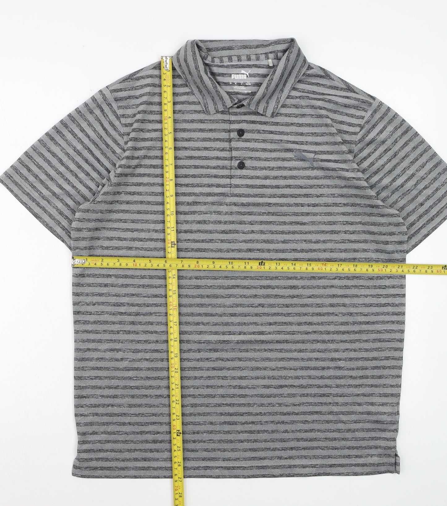 Puma Men’s Grey Striped Golf Polo Shirt Size L Quick Dry Performance