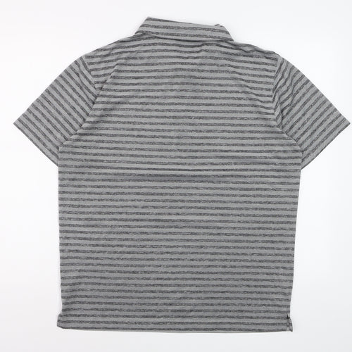 Puma Men’s Grey Striped Golf Polo Shirt Size L Quick Dry Performance