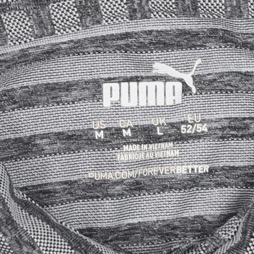 Puma Men’s Grey Striped Golf Polo Shirt Size L Quick Dry Performance