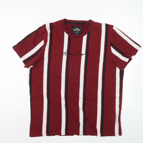 Hollister Men's Red Striped Cotton Crew Neck T-Shirt XL