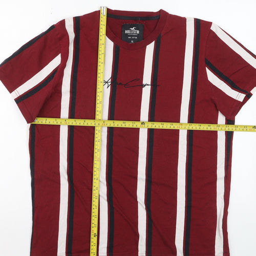 Hollister Men's Red Striped Cotton Crew Neck T-Shirt XL