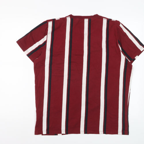 Hollister Men's Red Striped Cotton Crew Neck T-Shirt XL