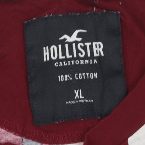 Hollister Men's Red Striped Cotton Crew Neck T-Shirt XL