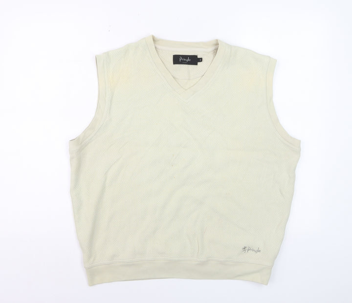 Pringle Men’s Beige V-Neck Sleeveless Cotton Vest Sweatshirt Size M