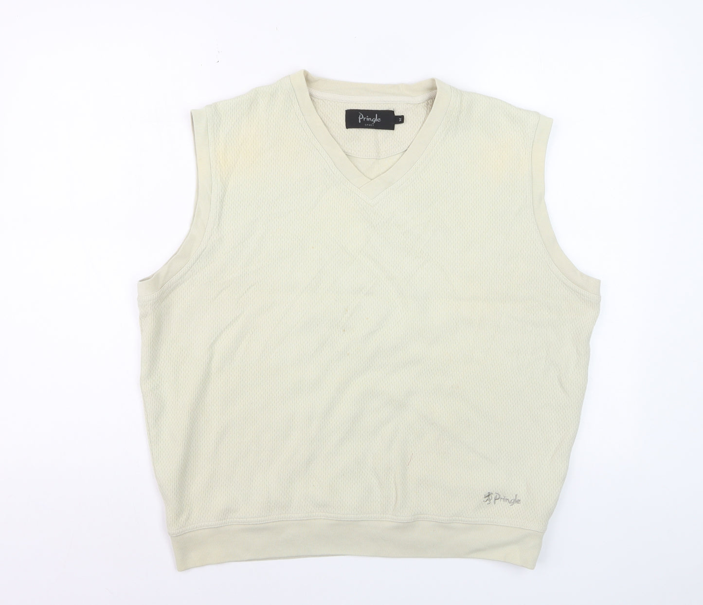 Pringle Men’s Beige V-Neck Sleeveless Cotton Vest Sweatshirt Size M