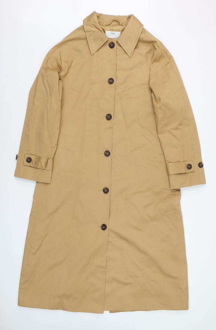 Marks and Spencer Womens Beige Long Trench Coat Size 12 Cotton Blend