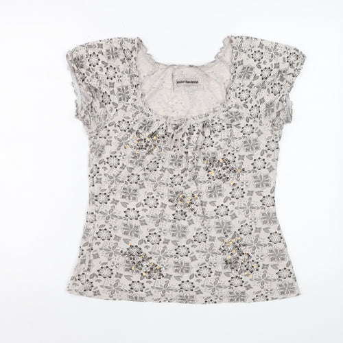 Rocha John Rocha Womens Beige Floral Cotton Tunic Blouse Size 12 Petite