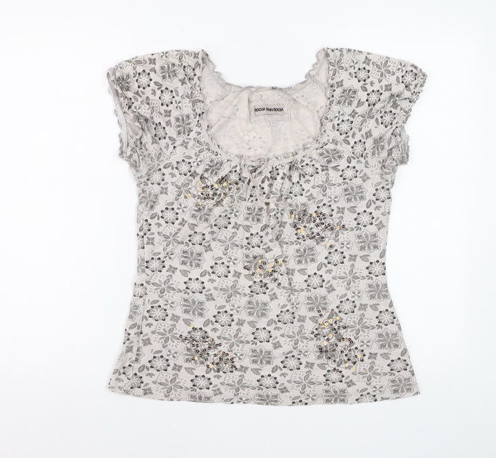 Rocha John Rocha Womens Beige Floral Cotton Tunic Blouse Size 12 Petite