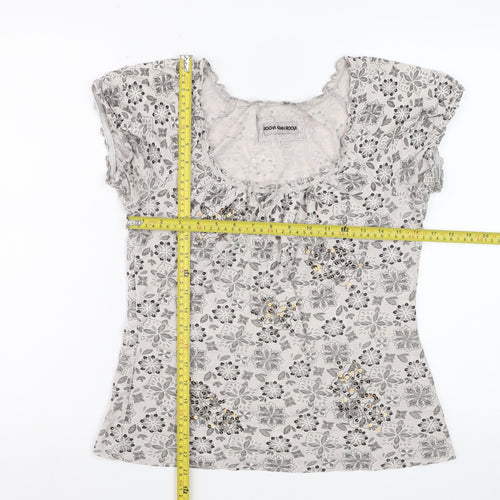 Rocha John Rocha Womens Beige Floral Cotton Tunic Blouse Size 12 Petite