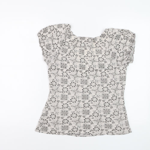 Rocha John Rocha Womens Beige Floral Cotton Tunic Blouse Size 12 Petite
