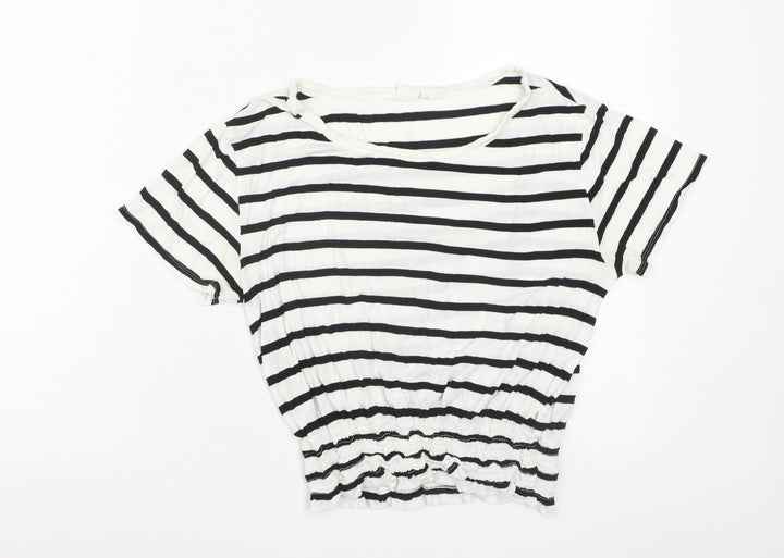 GAP Women’s White Black Striped Cropped T-Shirt XS