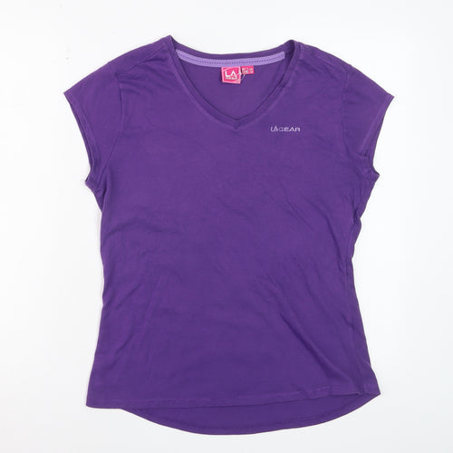 LA Gear Women's Purple V-Neck Short Sleeve Cotton T-Shirt UK 14