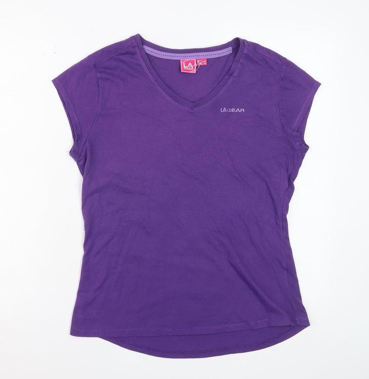 LA Gear Women's Purple V-Neck Short Sleeve Cotton T-Shirt UK 14