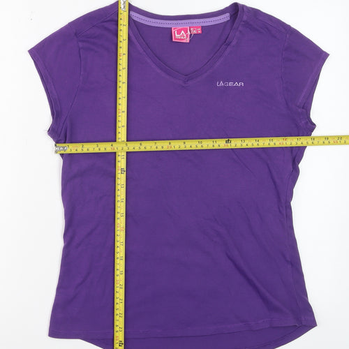 LA Gear Women's Purple V-Neck Short Sleeve Cotton T-Shirt UK 14