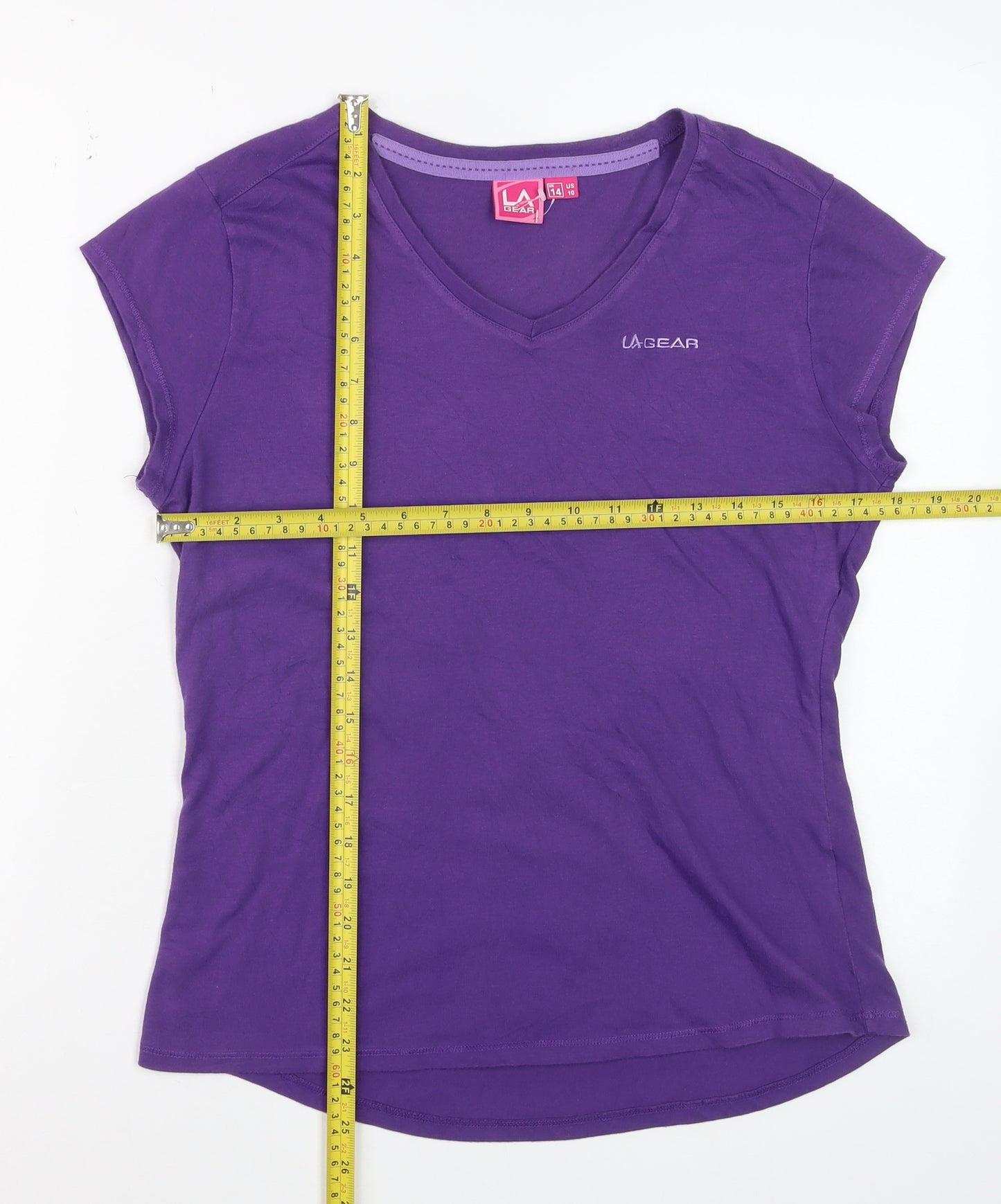 LA Gear Women's Purple V-Neck Short Sleeve Cotton T-Shirt UK 14