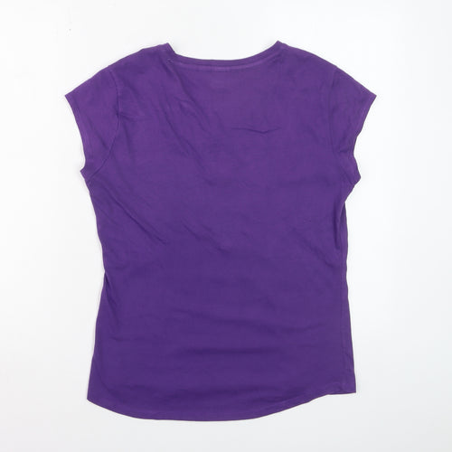 LA Gear Women's Purple V-Neck Short Sleeve Cotton T-Shirt UK 14