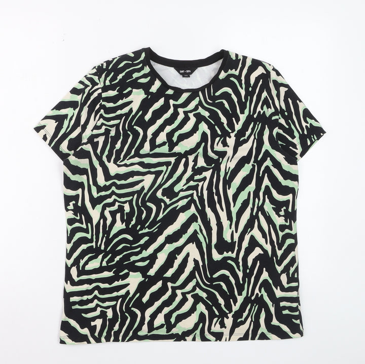 Saint + Sofia Womens Multicoloured Animal Print Short Sleeve Cotton T-Shirt Size 8