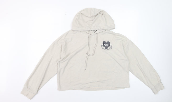 Disney Women Beige Mickey Mouse Hooded Pullover Hoodie Size M