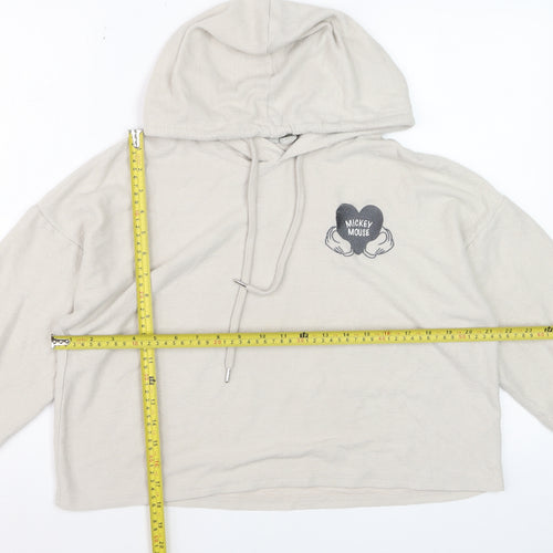 Disney Women Beige Mickey Mouse Hooded Pullover Hoodie Size M