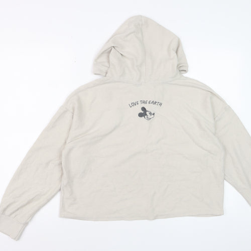 Disney Women Beige Mickey Mouse Hooded Pullover Hoodie Size M