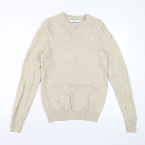 Marks and Spencer Women's Beige Lambswool Crew Neck Jumper Size S