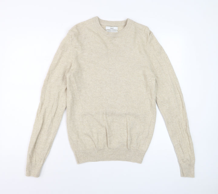 Marks and Spencer Women's Beige Lambswool Crew Neck Jumper Size S
