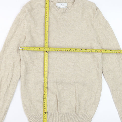 Marks and Spencer Women's Beige Lambswool Crew Neck Jumper Size S