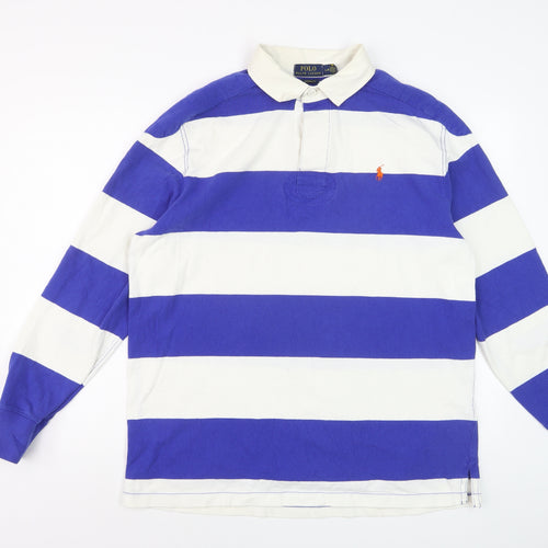 Ralph Lauren Men's Blue White Striped Long Sleeve Polo Shirt L