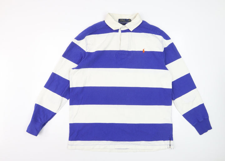 Ralph Lauren Men's Blue White Striped Long Sleeve Polo Shirt L