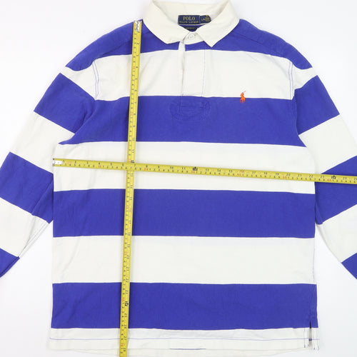 Ralph Lauren Men's Blue White Striped Long Sleeve Polo Shirt L
