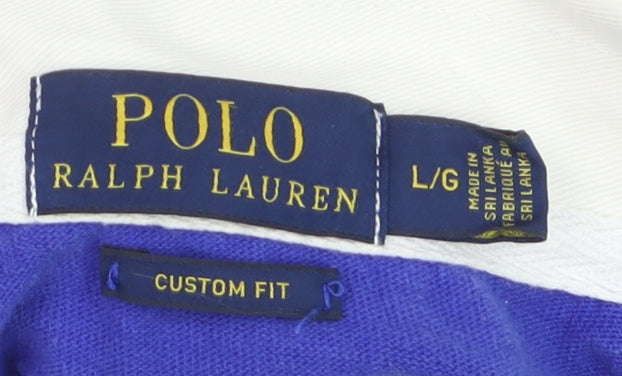 Ralph Lauren Men's Blue White Striped Long Sleeve Polo Shirt L