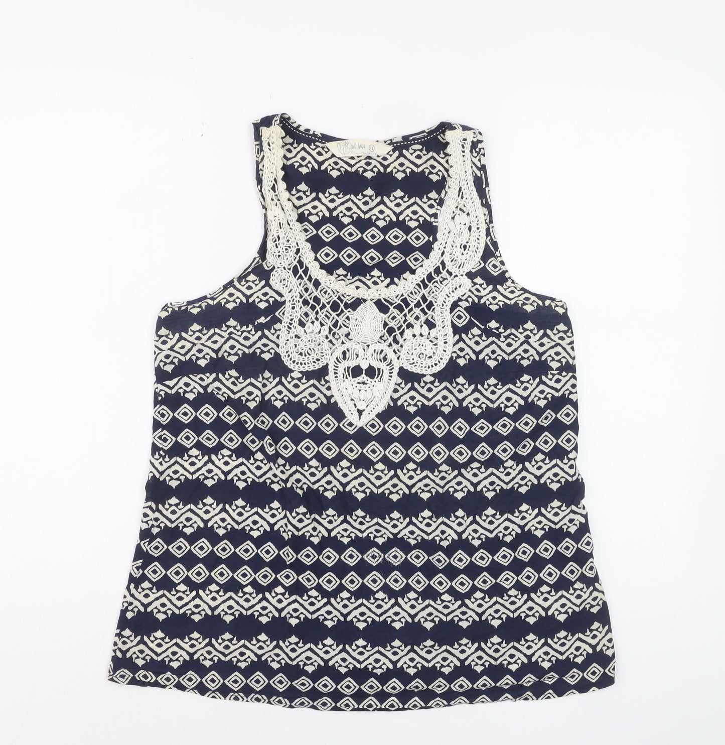 Fat Face Women's Blue Geometric Crochet Cotton Sleeveless Tank Top Size 12