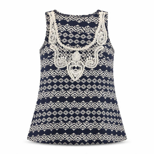 FatFace Women's Blue Geometric Crochet Cotton Sleeveless Tank Top Size 12