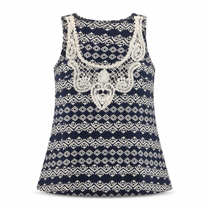 FatFace Women's Blue Geometric Crochet Cotton Sleeveless Tank Top Size 12