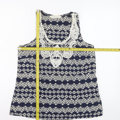 Fat Face Women's Blue Geometric Crochet Cotton Sleeveless Tank Top Size 12