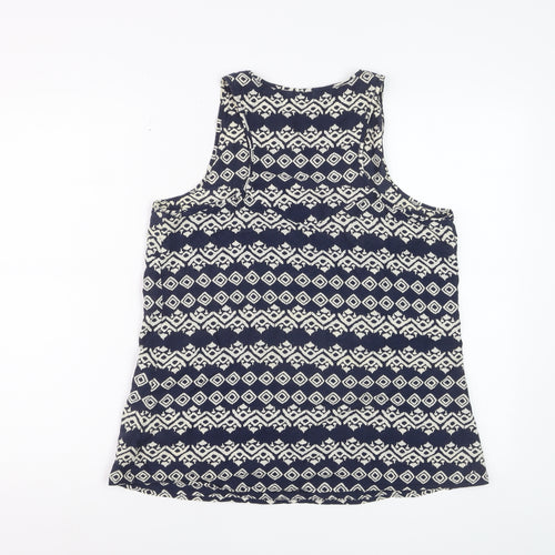 Fat Face Women's Blue Geometric Crochet Cotton Sleeveless Tank Top Size 12