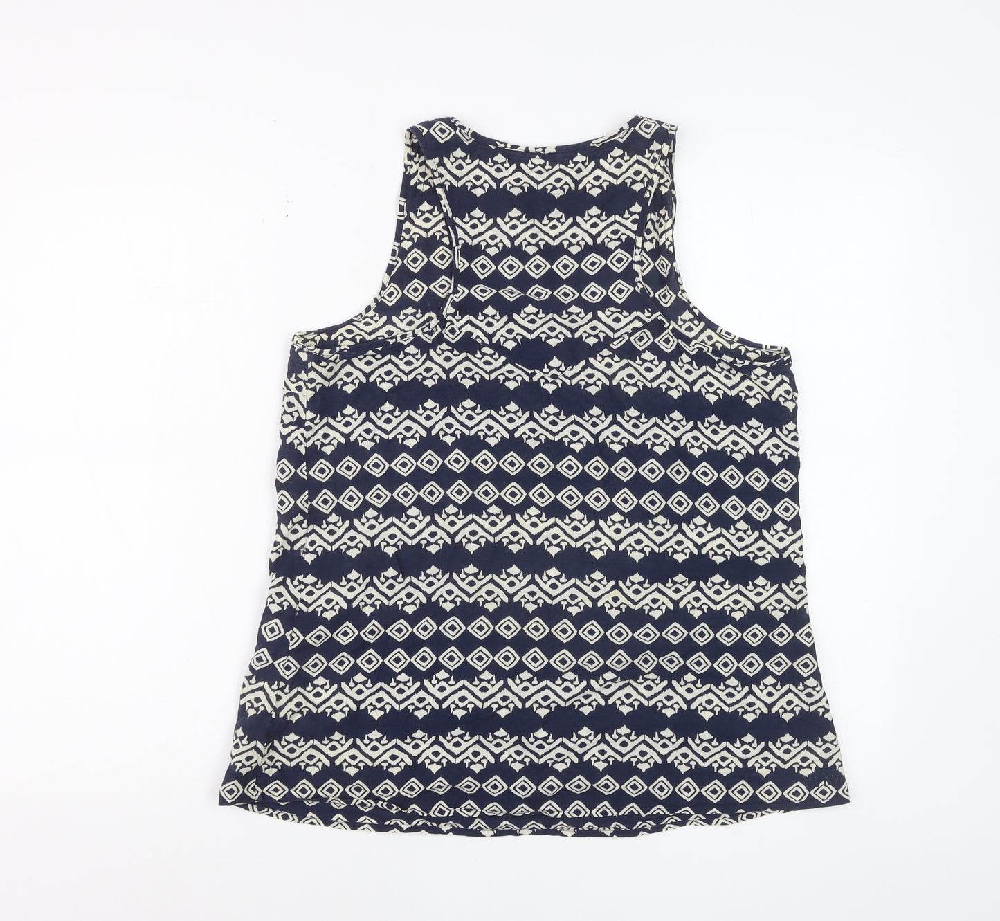 Fat Face Women's Blue Geometric Crochet Cotton Sleeveless Tank Top Size 12