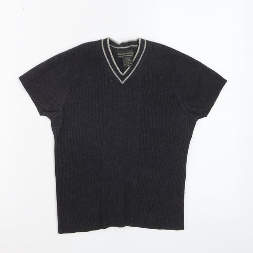 Banana Republic Women's Black Merino Wool V-Neck Short Sleeve Knit Top M