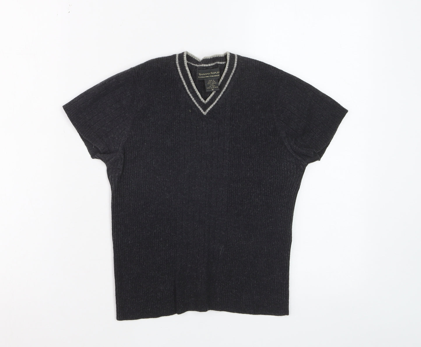 Banana Republic Women's Black Merino Wool V-Neck Short Sleeve Knit Top M