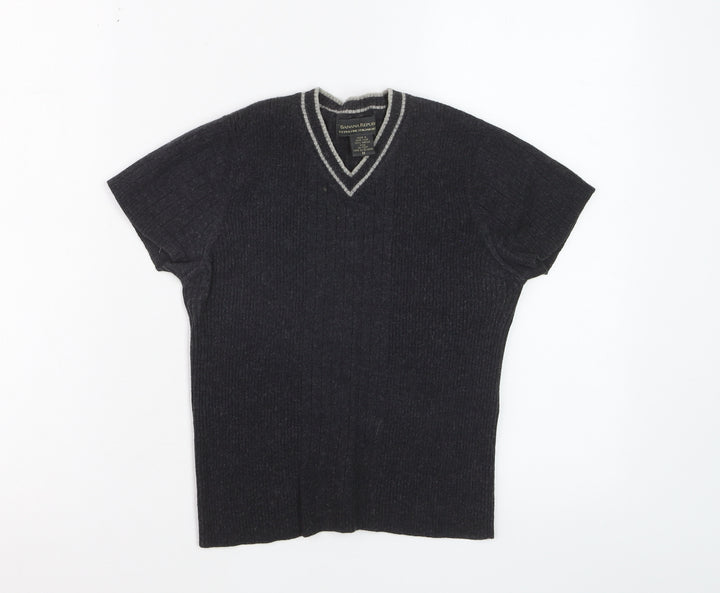 Banana Republic Women's Black Merino Wool V-Neck Short Sleeve Knit Top M