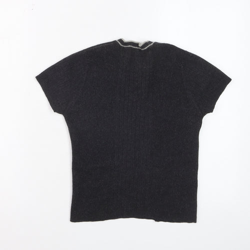 Banana Republic Women's Black Merino Wool V-Neck Short Sleeve Knit Top M