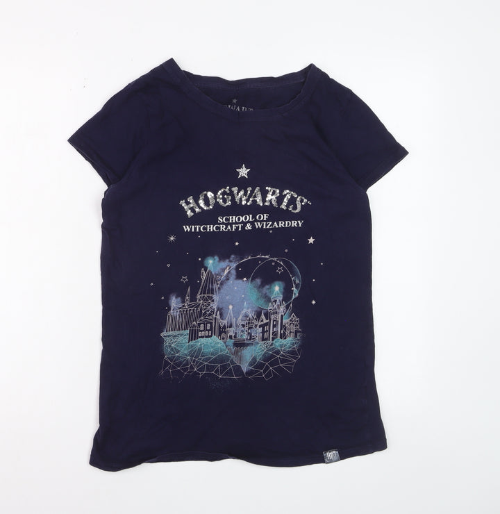 Harry Potter Womens Blue Hogwarts T-Shirt Small Short Sleeve