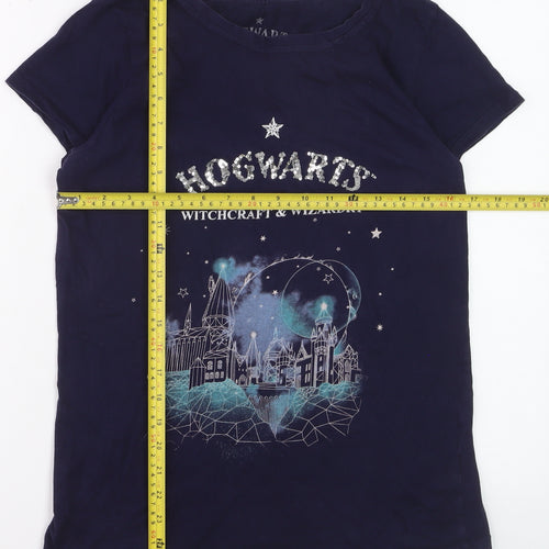 Harry Potter Womens Blue Hogwarts T-Shirt Small Short Sleeve
