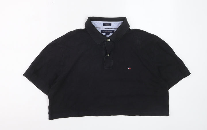 Tommy Hilfiger Women's Black Cropped Polo Shirt Size L