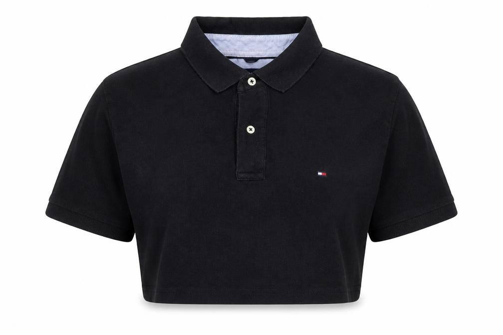 Tommy Hilfiger Women's Black Cropped Polo Shirt Size L