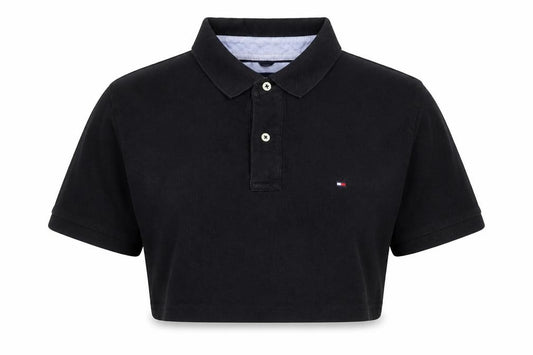 Front view of Tommy Hilfiger Women's Black Cropped Polo Shirt, size L