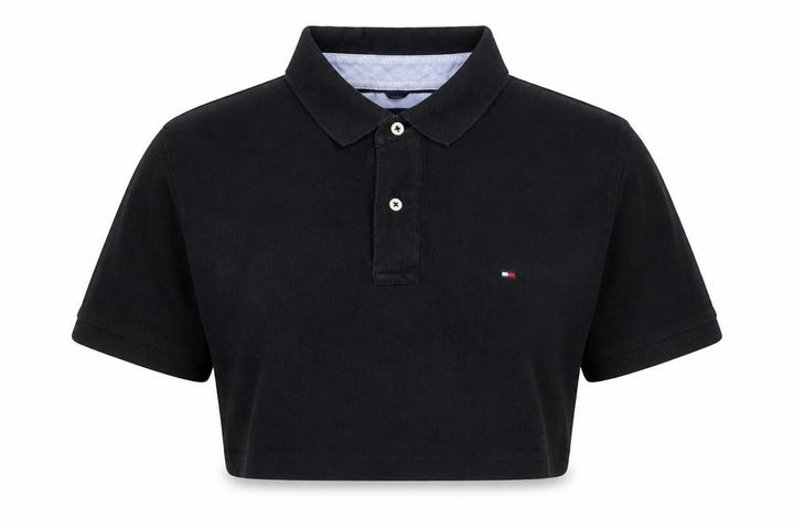 Tommy Hilfiger Women's Black Cropped Polo Shirt Size L