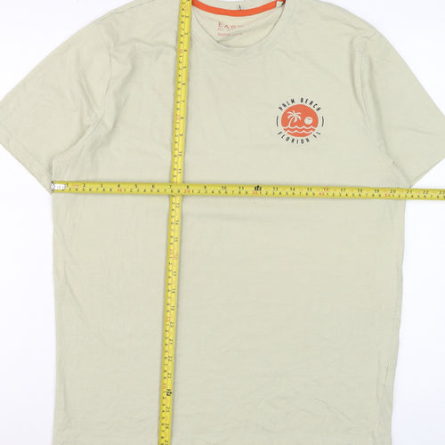 EASY Men Beige Palm Beach Florida Graphic T-Shirt Size L Regular Fit