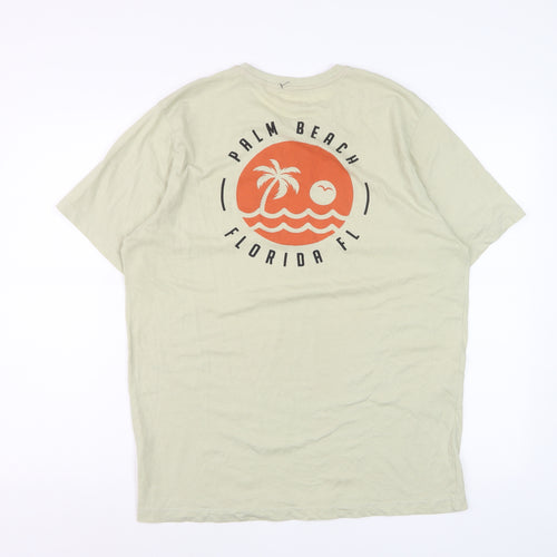 EASY Men Beige Palm Beach Florida Graphic T-Shirt Size L Regular Fit