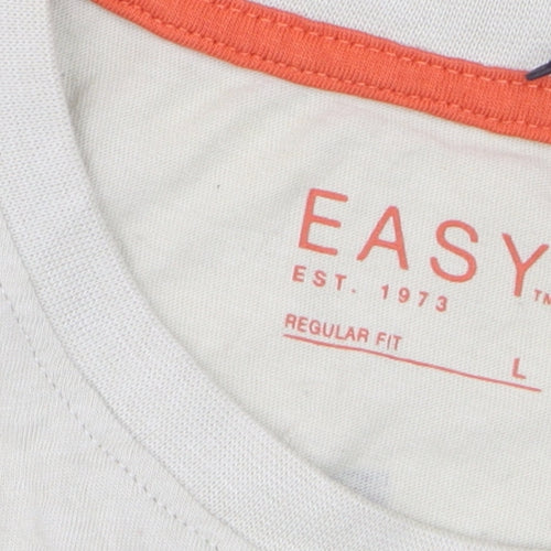 EASY Men Beige Palm Beach Florida Graphic T-Shirt Size L Regular Fit